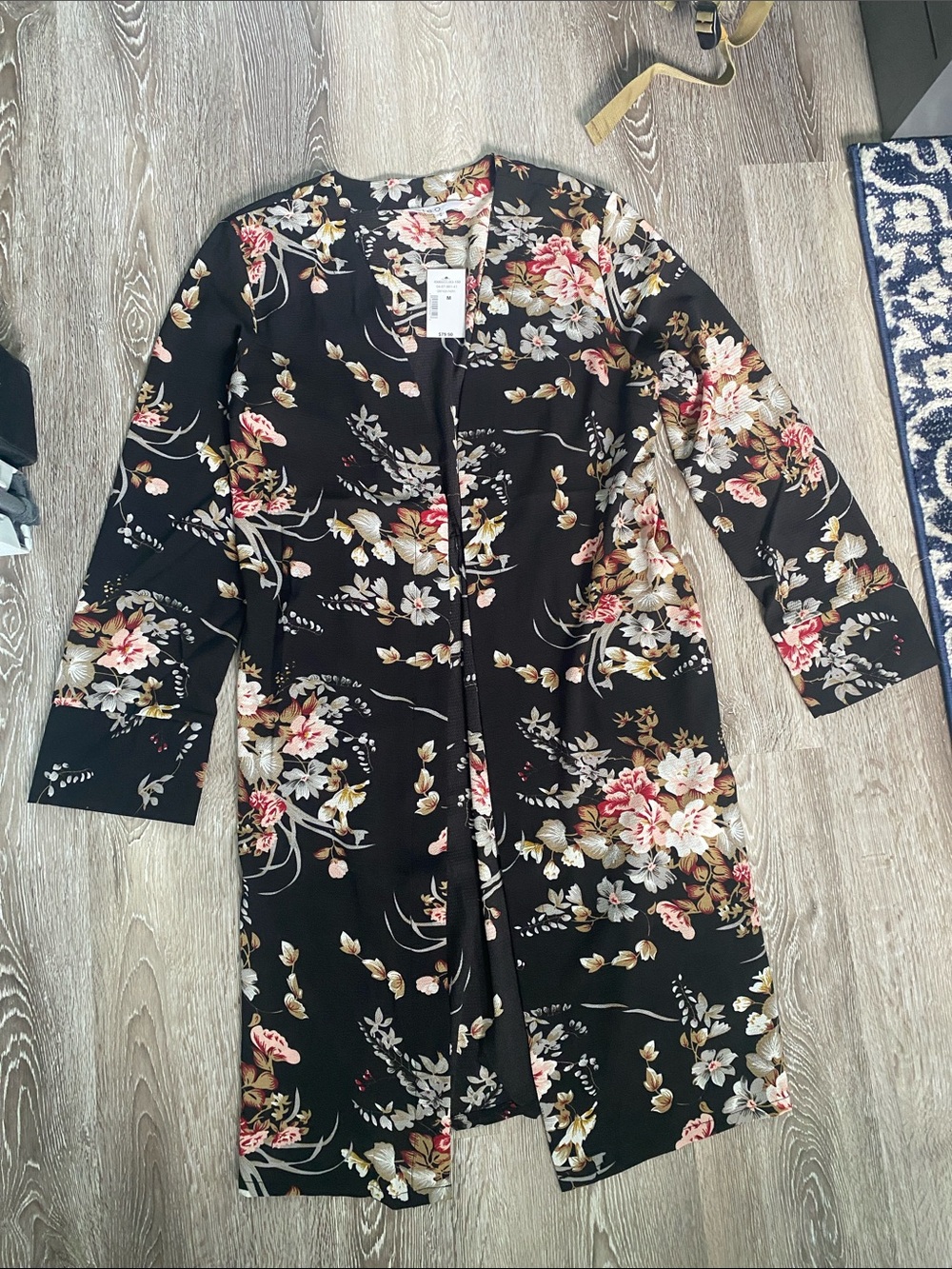 Floral Black Longline Kimono Robe - Cleo
